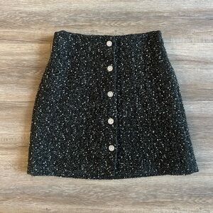 Express Black Tweed Mini Skirt with Silver Embellished Buttons